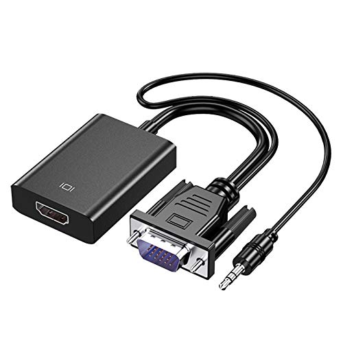 VGA to HDMI Adapter for Connecting Traditional VGA Interface Laptop, PC to HDMI Monitor or Projector, Cuxnoo 1080P VGA Male to HDMI Female Converter with 3.5mm Audio Lead and Power Supply Port