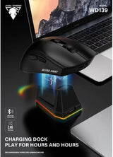 For JeDEL WD139 Wireless 2.4Ghz, Bluetooth Rechargeable Gaming Mouse - Optical Sensor 1600 DPI - Magnetic Charging Dock (Black)