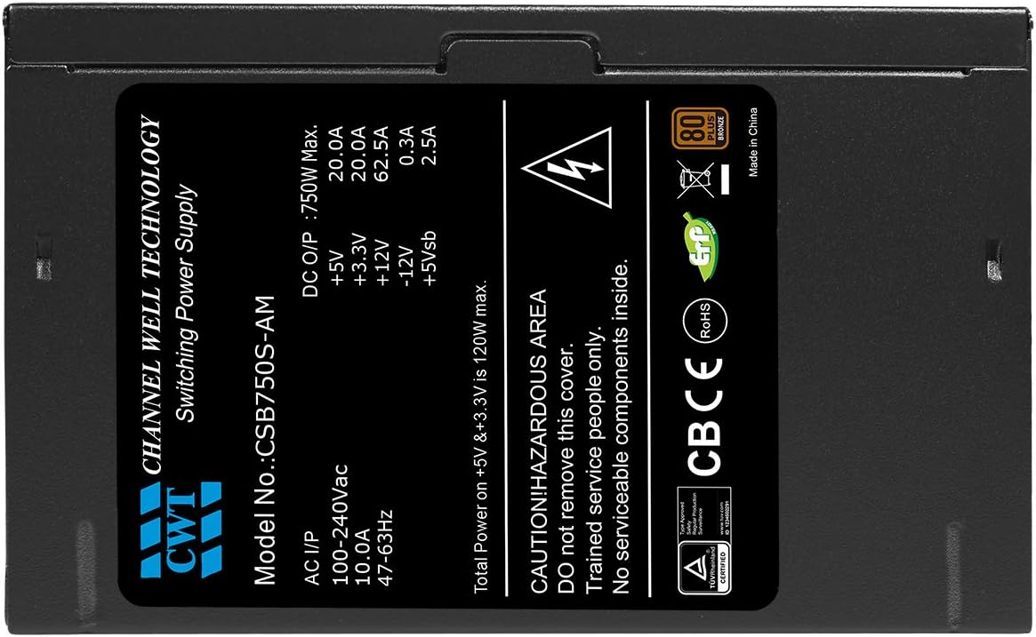 CWT 750W ATX Power Supply (No Power Cable inc.), Semi-Modular, APFC, 80 Plus Bronze